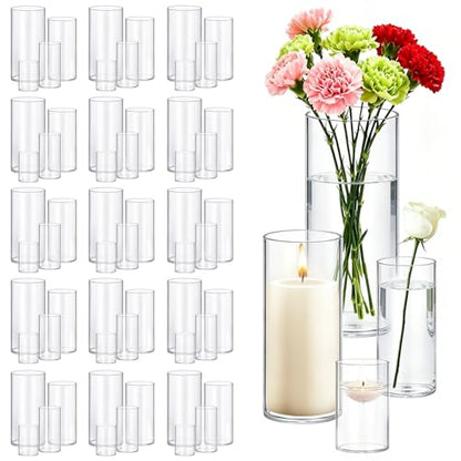 Homjoy 64 Pack Glass Cylinder Vases 4,6,8,10 Inch Tall Clear Flower Vase Hurricane Floating Candle Holder for Table Centerpiece Wedding Home Decor - size: 64 Pack(4,6,8,10)