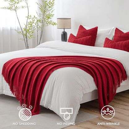 MIULEE Christmas Red Knitted Boho Throw Blanket for Couch 50"x60" - color: Christmas Red, size: 50" x 60"