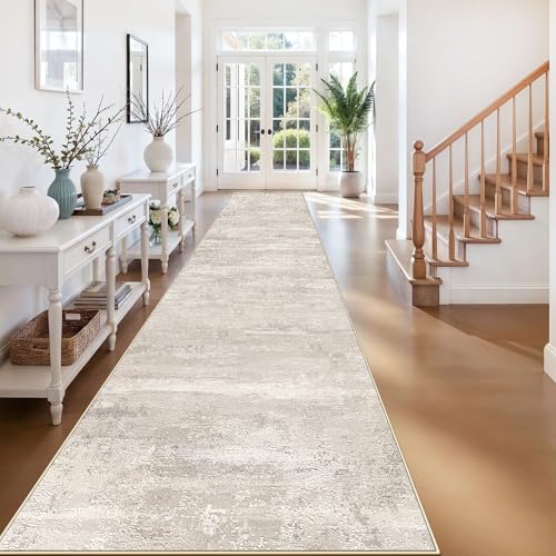 YOUFORTONG Washable Runner Rug 3x15 - Indoor Low Pile Stain Resistant Kitchen Hallway Rugs with Non Slip Backing Entryway Dining Room Carpet Modern Abstract Foldable Decoration Mat 3x15 Beige - color: Beige, size: 3' x 15' (Runner)