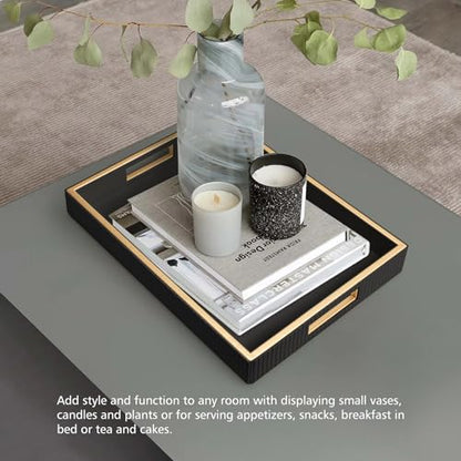 SANZIE Leather Tray Desktop Storage Organizer, Rectangle Valet Tray, Black - color: Black Holder