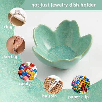 Mecaikru Ceramic Jewelry Tray, 3.5 in Flower Ring Dish with Gift Box & Card - color: dark green