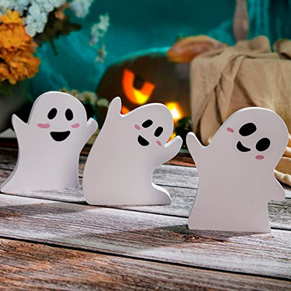 Jxueych Halloween Ghost Decor Rustic Wooden Sign Set of 3 Table Tiered Tray Decorations, Party Home Shelf Display - style: Rustic