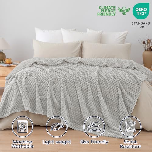PHF Soft Cozy Fleece Blanket Queen, 340GSM Lightweight Warmth, Light Grey - color: Light Grey, size: Queen(90"x90")