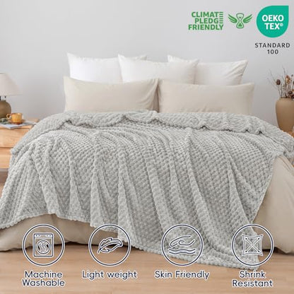 PHF Soft Cozy Fleece Blanket Queen, 340GSM Lightweight Warmth, Light Grey - color: Light Grey, size: Queen(90"x90")