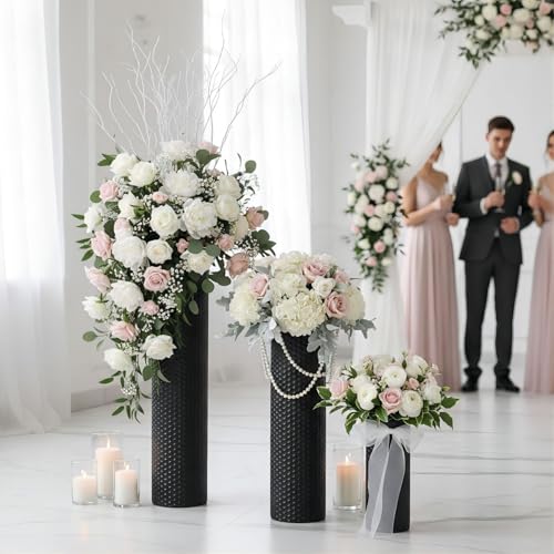 Bigsee 3pcs Black Tall Floor Vases - Metal Big Vases for Decor Living Room