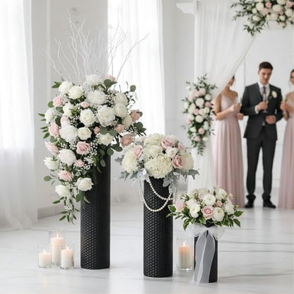 Bigsee 3pcs Black Tall Floor Vases - Metal Big Vases for Decor Living Room