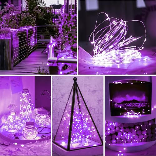 Purple Fairy Lights Battery Operated (Included), 8 Modes & Auto timer, 16FT 50Led Mini Twinkle Silver Wire Firefly Starry lights, Waterproof Battery Operated Lights for Party Bedroom Christmas - color: Blue, size: 1 Pack - Batteries Included