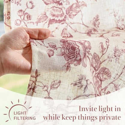 jinchan Floral Linen Kitchen Tier Curtains, 24 Inch, 2 Panels, Maroon - color: Amlie Maroon, size: 26"W x 24"L (Pack of 2)