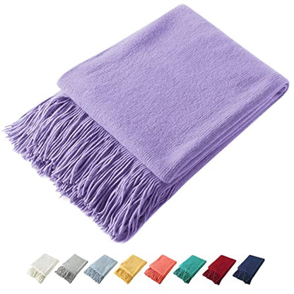 Homiest Lavender Knitted Throw Blanket with Fringe, 50x60 Inch - color: Lavender, size: 50" x 60"