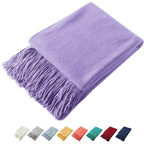 Homiest Lavender Knitted Throw Blanket with Fringe, 50x60 Inch - color: Lavender, size: 50" x 60"