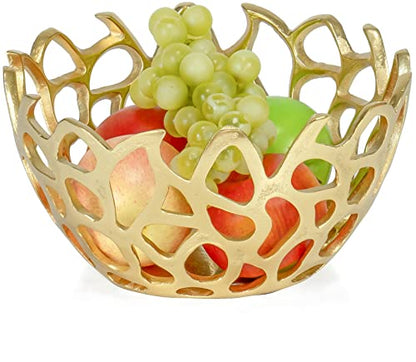 Red Co. 10” Decorative Round Aluminum Golden Branch Reef Centerpiece Bowl