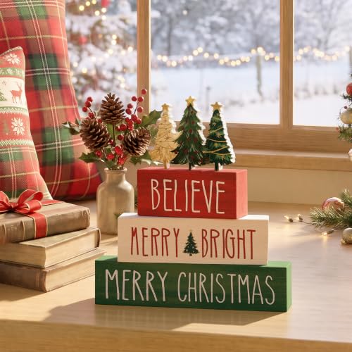 Smile Merry Christmas Wooden Signs Tabletop Indoor Decor - style: Xmas Tree