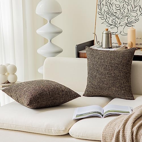 Kevin Textile Faux Linen Square 2 Tone Woven Fine Throw Pillow Sham Cushion Case Covers for Car/Couch Use, 18-inch(2 Packs, Black Gold) - color: Black Gold, size: 18" x 18" (Pack of 2)