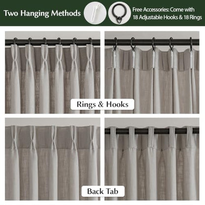 Semi Sheer Pinch Pleated Linen Curtains for Living Room 84 Inches, Greige - color: Greige, size: 40"W x 84"L (Pack of 2)