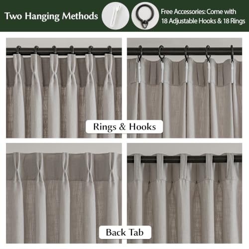 Semi Sheer Pinch Pleated Linen Curtains for Living Room 90 Inches, Greige - color: Greige, size: 40"W x 90"L (Pack of 2)