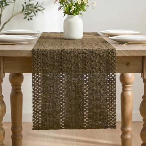 Artoid Mode Coffee Woven Farmhouse Hollow Table Runner 12x36 Inch - color: Light Coffee, size: 12" x 36", Table Runner