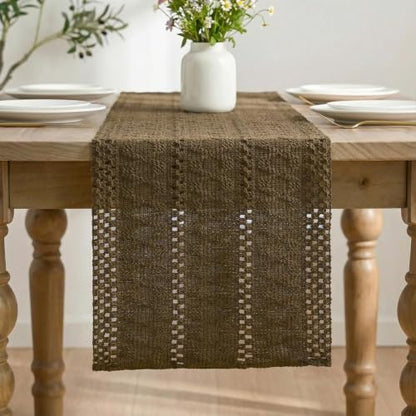 Artoid Mode Coffee Woven Farmhouse Hollow Table Runner 12x36 Inch - color: Light Coffee, size: 12" x 36", Table Runner