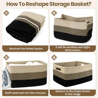 Optish 95L Large Woven Blanket Basket, Storage Basket with Handles - color: Black & Brown, size: 24" x 17" x 13.5"(95L)