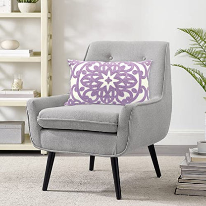 Alysheer Boho Embroidered Lumbar Throw Pillow Cover 12"x 20", 1pc Lilac - color: Lilac Lavender, size: 20" x 12" (Pack of 1)