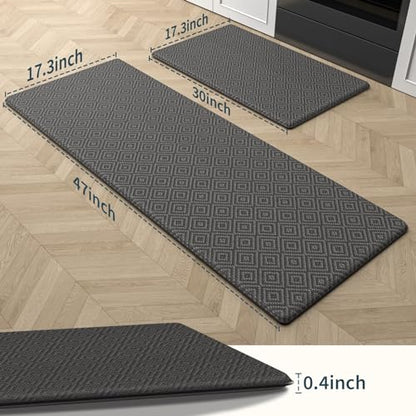 Kitchen Mat 2PCS Kitchen Rugs Cushioned Anti-Fatigue Rug Standing Desk Mat - color: Dark Grey, size: 47"L x 17.3"W x 0.4"Th