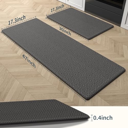 Kitchen Mat 2PCS Kitchen Rugs Cushioned Anti-Fatigue Rug Standing Desk Mat - color: Dark Grey, size: 47"L x 17.3"W x 0.4"Th