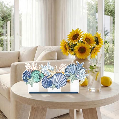 Smile Summer Indoor Decorations Wooden Decor, Conch Scallop Shell, Sign for Home Tabletop Centerpiece Mantel Shelf Fireplace - style: Shell
