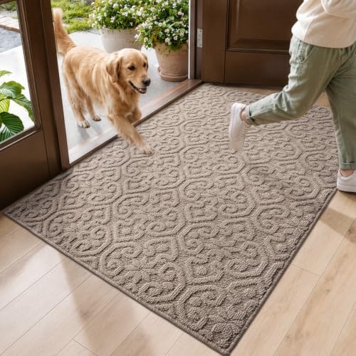 DEXI Front Door Mat Indoor Entrance, 32x48 Entryway Doormat, Beige - color: Beige, size: 32" X 48" (Rectangular)