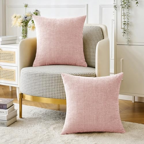 MIULEE Soft Chenille Throw Pillow Covers Pink 16x16 Inch Pack of 2 - color: Pink, size: 16" x 16" (Pack of 2)