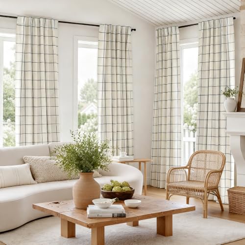 DriftAway 100% Blackout Plaid Linen Curtains 90 Inches Long 2 Panels Black - color: Black, size: 52"W x 90"L (Pack of 2)
