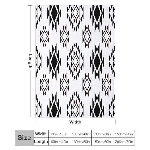 Boho Throw Blanket, Black and White Native Blankets, Vintage Tribal Aztec Printed Flannel Blanket for Chair Bed Sofa Couch 30"x40" - color: Aztec-7, size: 30"x40"