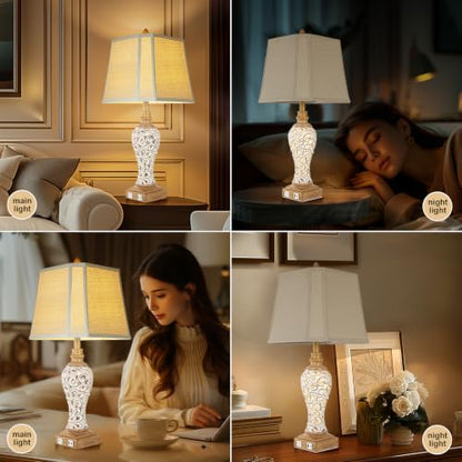 Rustic Table Lamp Set of 2 for Living Room with Night Lights, 28.5" Tall - color: Cream+Brown-Set of 2, size: 28.5 inch