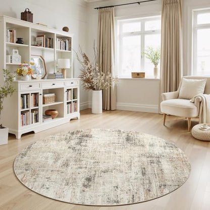 8ft Area Rug for Living Room, Abstract Washable Non-Slip Large Rugs, Gold - color: Grey/Gold, size: 8' (Round)