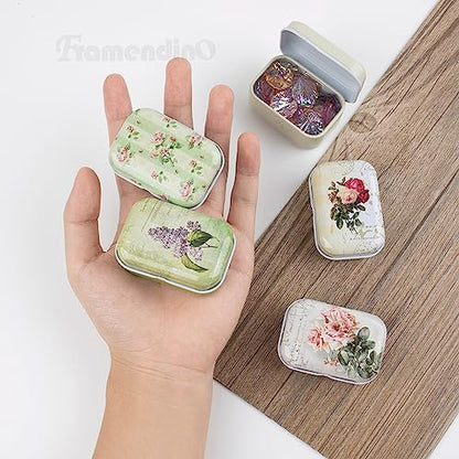 Framendino, 5 Pack Mini Trinket Coin Box Small Retro Flowers Containers with Lid for Jewelry Storage Case Tinplate (Random Color) - color: Retro Pattern