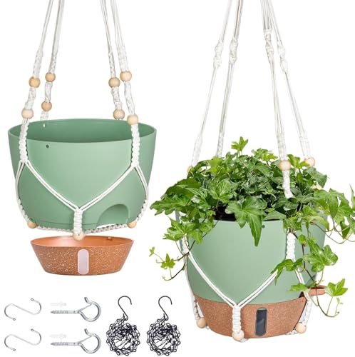 10 Inch Hanging Planters for Indoor Plants, 2 Pack, Self Watering - color: Green, size: 10 Inch
