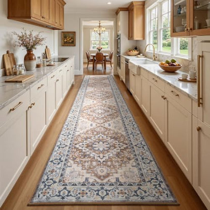 Lofus 2'6" x 12' Hallway Kitchen Washable Runner Rug, Long Carpet Brown - color: Floral Brown, size: 2'6 x 12' (Runner)