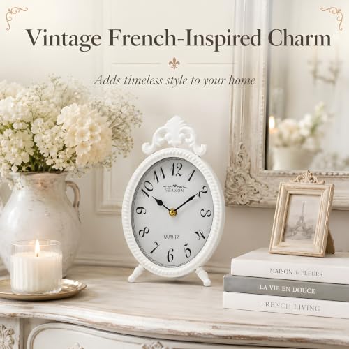 French Style White Table Clock, 10.8-Inch Silent Mantel & Wall Clock - color: White