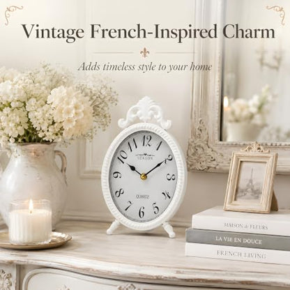 French Style White Table Clock, 10.8-Inch Silent Mantel & Wall Clock - color: White