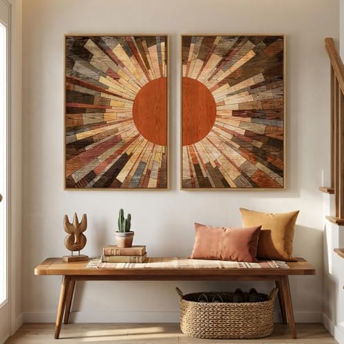 Large Framed Boho Mid Century Modern Wall Art for Living Room, 24x36 Inch - color: Brown Red, size: 24" W x 36" H x 2Pcs
