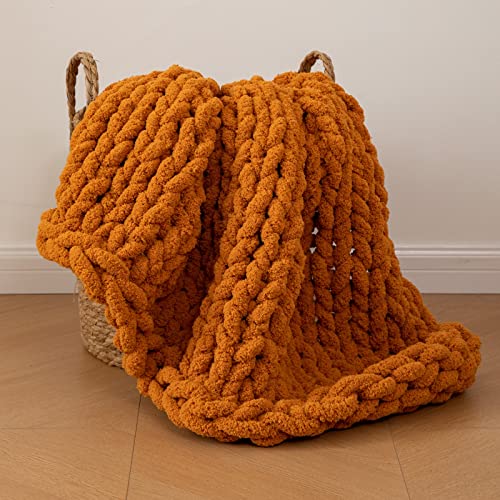 WESHIONGOO Chunky Knit Blanket Throw for Couch Bed 40"×40" Burnt Orange - color: Burnt Orange, size: 40"x40"(Small Size Throw)