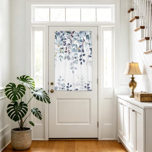 Dark Blue Eucalyptus Leaves French Door Curtain 1 Panel, 26x40 in - color: Eucalyptus Leaves-dark Blue, size: 26"W x 40"L (Pack of 1)