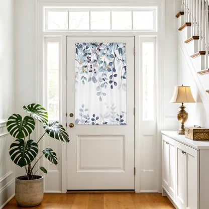 Dark Blue Eucalyptus Leaves French Door Curtain 1 Panel, 26x40 in - color: Eucalyptus Leaves-dark Blue, size: 26"W x 40"L (Pack of 1)