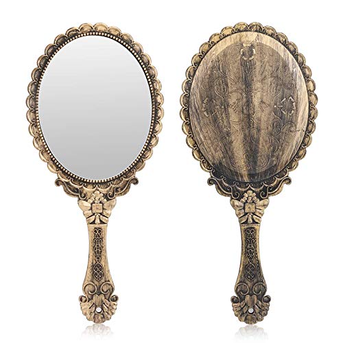 YUSONG Vanity Handheld Mirror for Makeup (2 Pack Bronze Color) - color: 2 Pcs Brass Gold