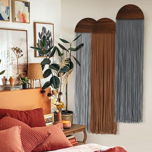 3Pcs Macrame Wall Hanging Handmade Boho Decor Yarn Craftsmanship 10"W*40"L - color: Grey and Brown