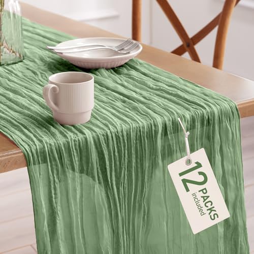 Pureegg 12 Pack Cheesecloth Table Runner 120 Inch Sage Green - color: Sage Green, size: 120" - 12 Packs