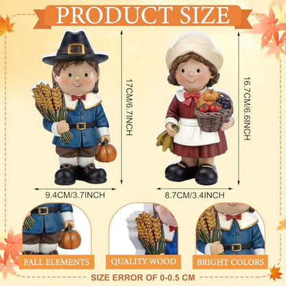 Yuntau 2 Pcs Fall Figurine Decor Wooden Pilgrim Figurines for Thanksgiving - style: Pilgrim