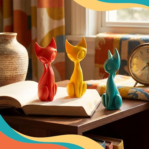 AceOrbit 3pcs Mid Century Modern Decor Medieval Long-Necked Cat Statues - style: Cat
