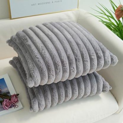 JOJUSIS Faux Fur Plush Throw Pillow Covers, Grey, 16 x 16-Inch - color: Grey, size: 16" x 16" (Pack of 2)