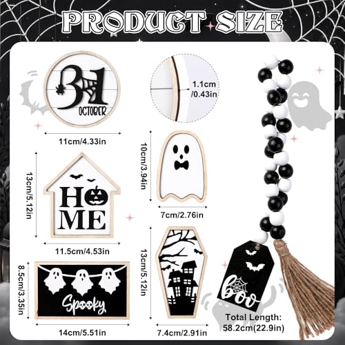 6Pcs Halloween Table Decoration Spooky Ghost Wooden Signs - color: Halloween Black Sign