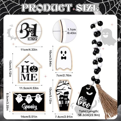 6Pcs Halloween Table Decoration Spooky Ghost Wooden Signs - color: Halloween Black Sign