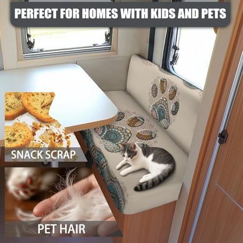RV Dinette Cushion Covers Boho Mandala 2 Pcs Dog Paw Camper Cushion Slipcover Stretch Sofa Furniture Protector Include1 Backrest Cover and 1 Bench Cover - color: Boho Mandala Dog Paw